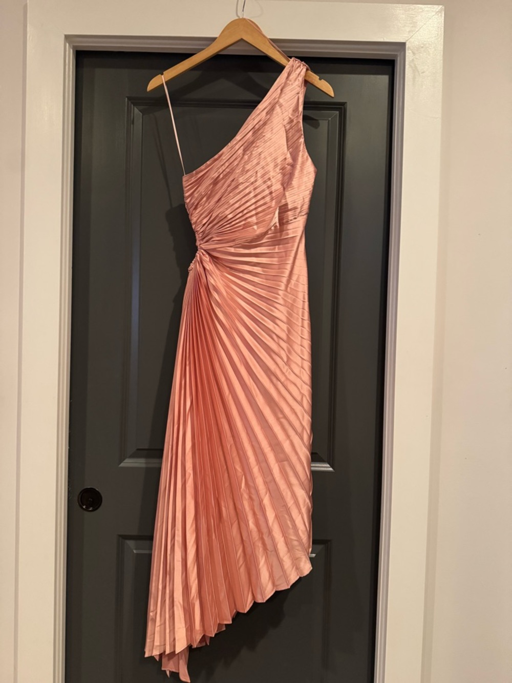 Vici One-Shoulder Pleated Rose Pink Evening Gown